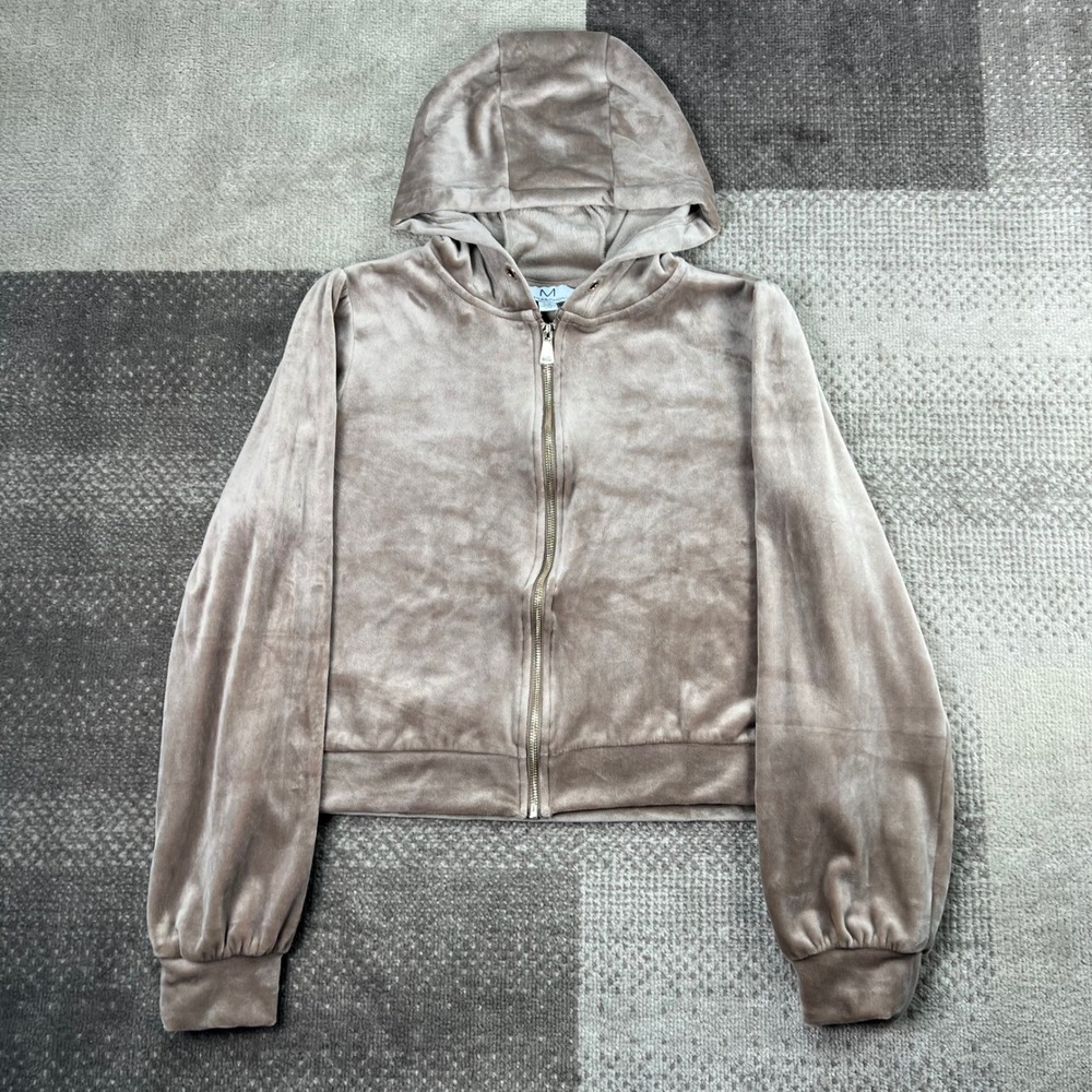 Magaschoni‎ Womens Velour Full Zip Hoodie Taupe Brown Size Large Plush Soft